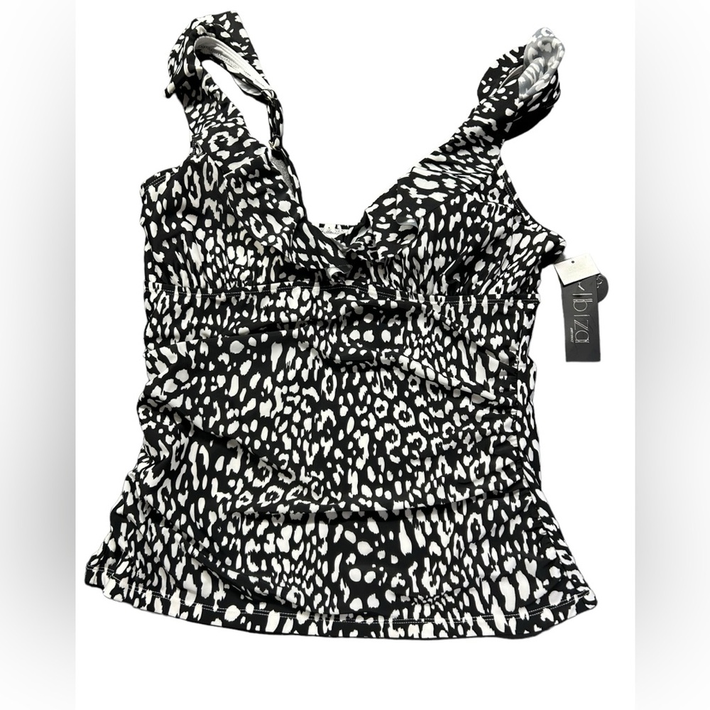 IBIZA women’s black & white tankini top V front size XL eco friendly NWT